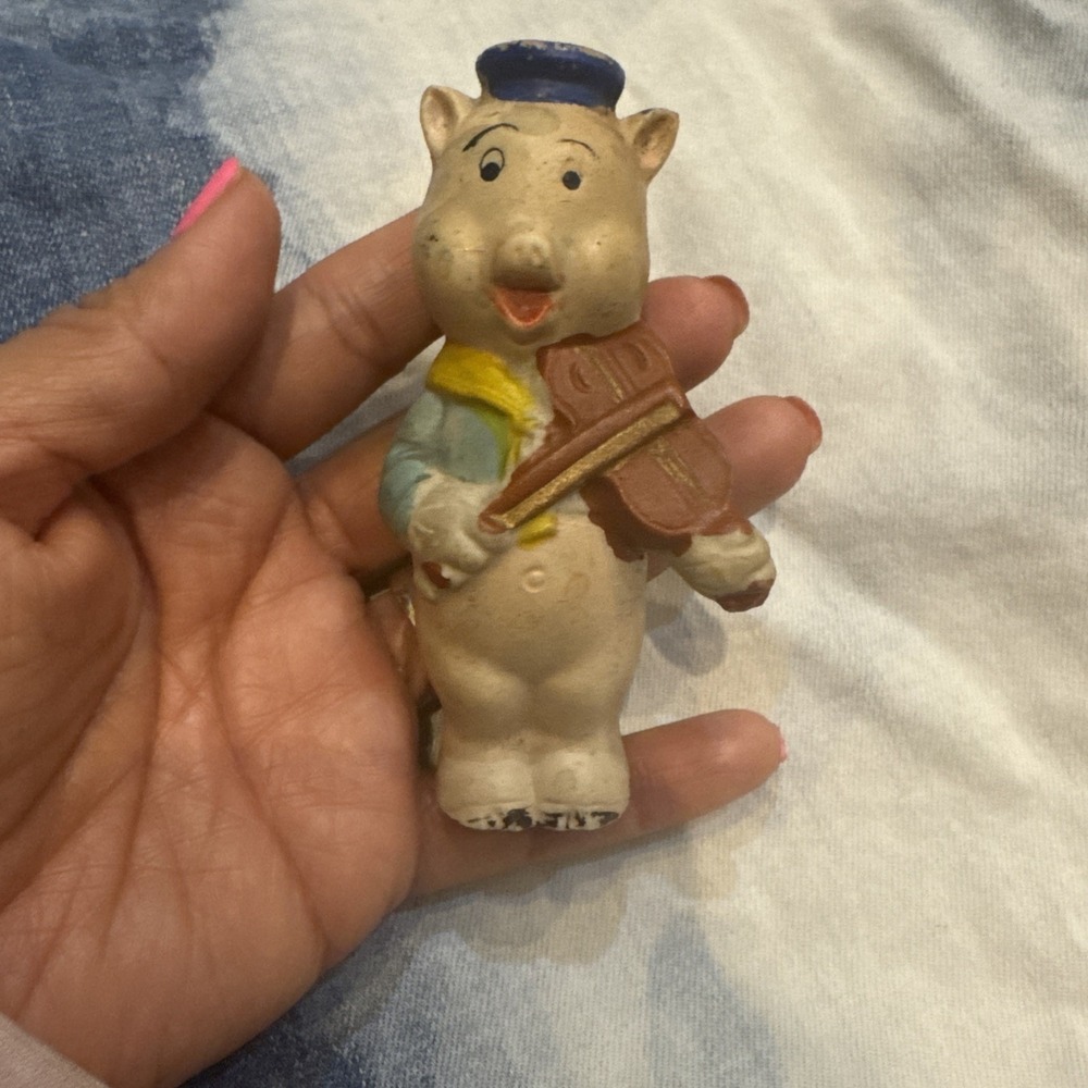 Antique 3 1/2" WALT DISNEY 1930's Pig Viola/Violin Figurine Signed Japan OLD‎